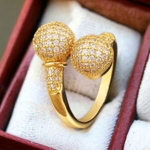 18k Gold Plated Luxury Pave Zircon Crystal Bypass Ring